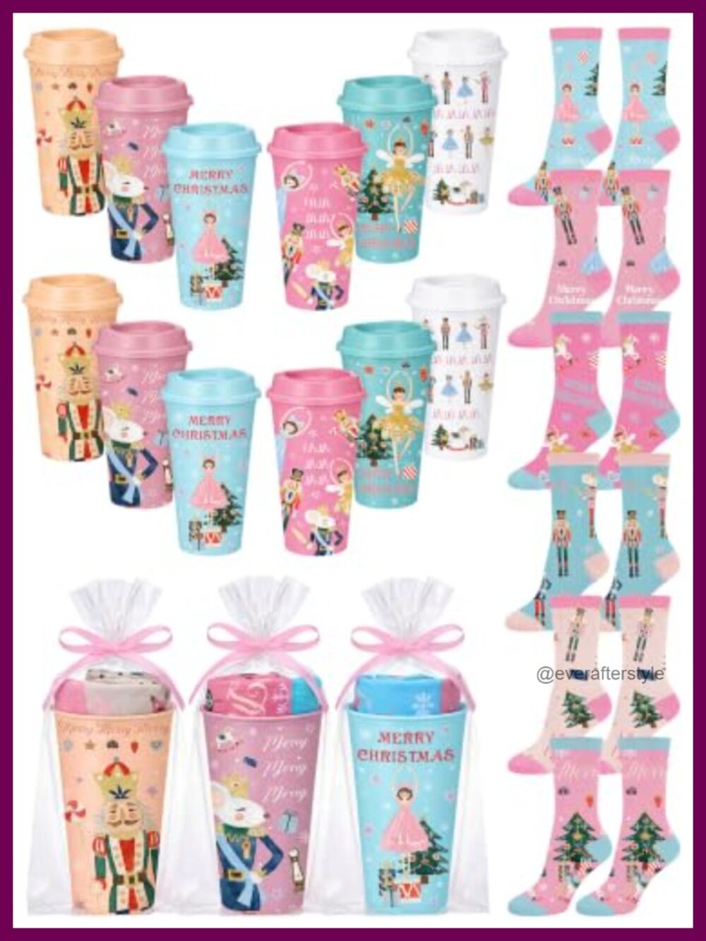 Fuzzy Christmas Socks Gift Set 12 Pairs with Coffee Cups